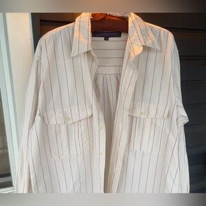 Vintage Button-Up Shirt in Cream with Red Stripes